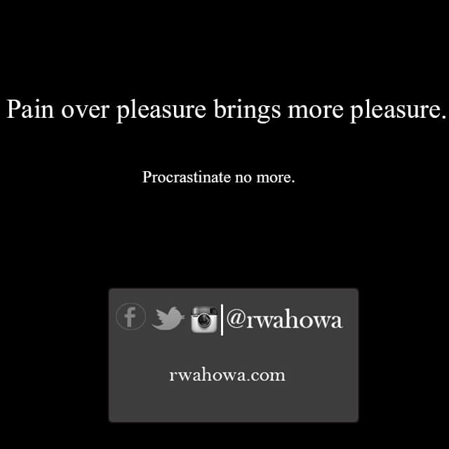 34 Pain over pleasure brings more pleasure . Procrastinate no more.