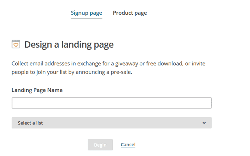 Name your Landing Page